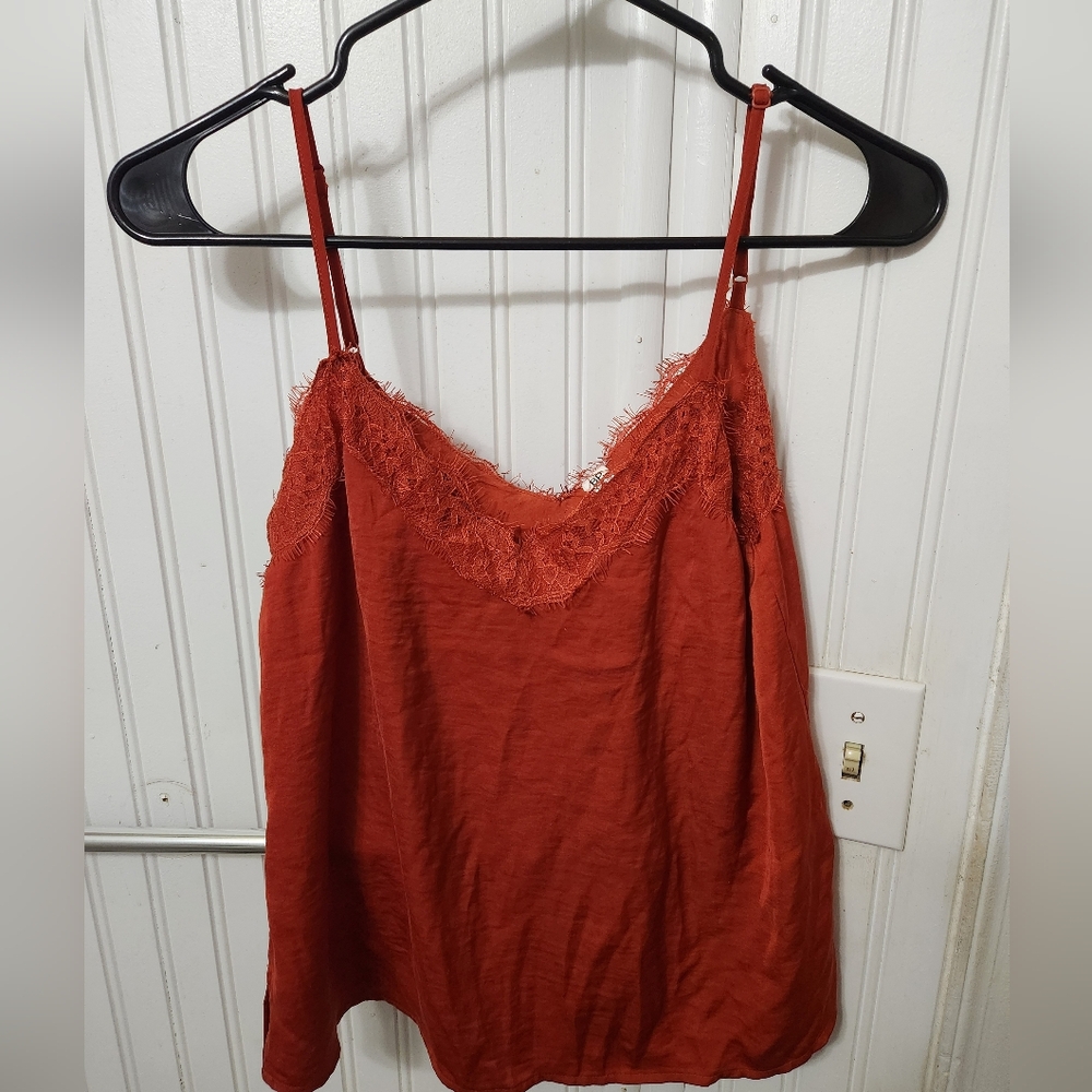 Burnt Orange Lace Trim Cami Top
